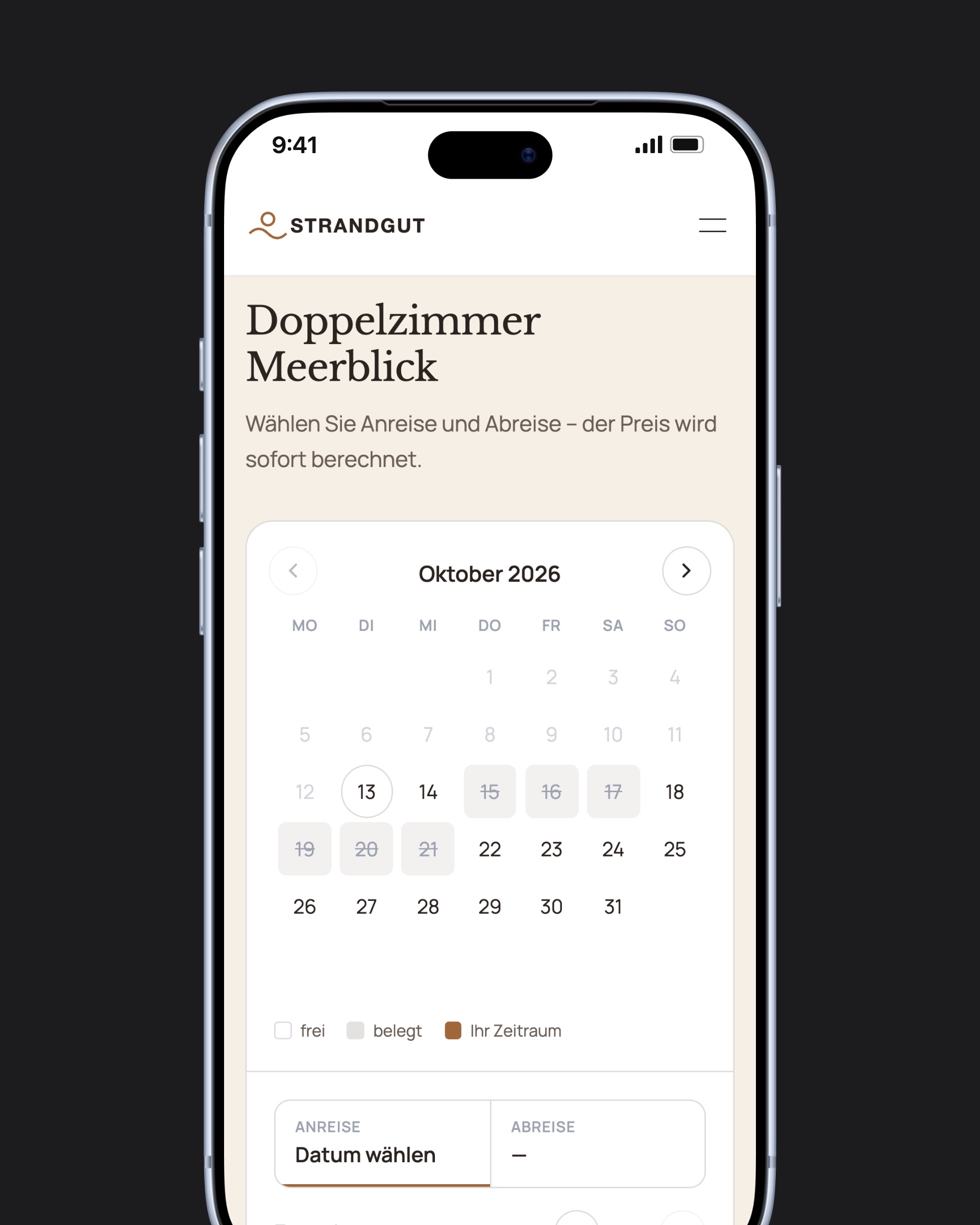 Belegungskalender eines Hotels auf dem iPhone