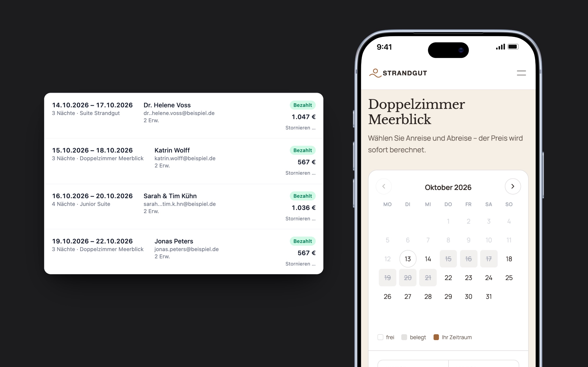 Hotelbuchungen und Belegungskalender auf dem iPhone