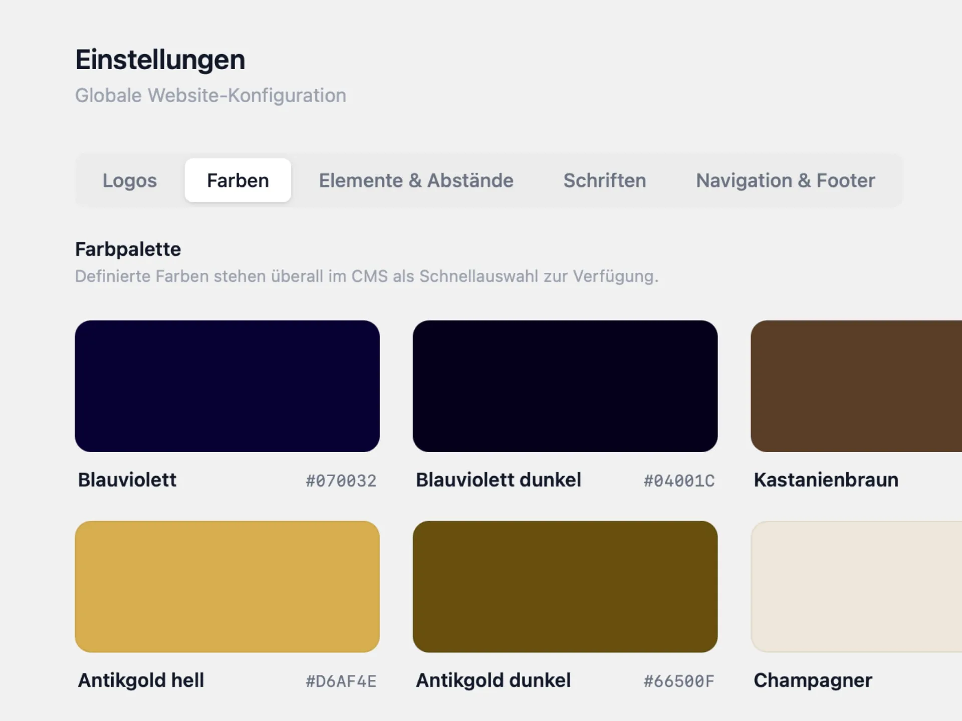 Farbpalette und Buttons