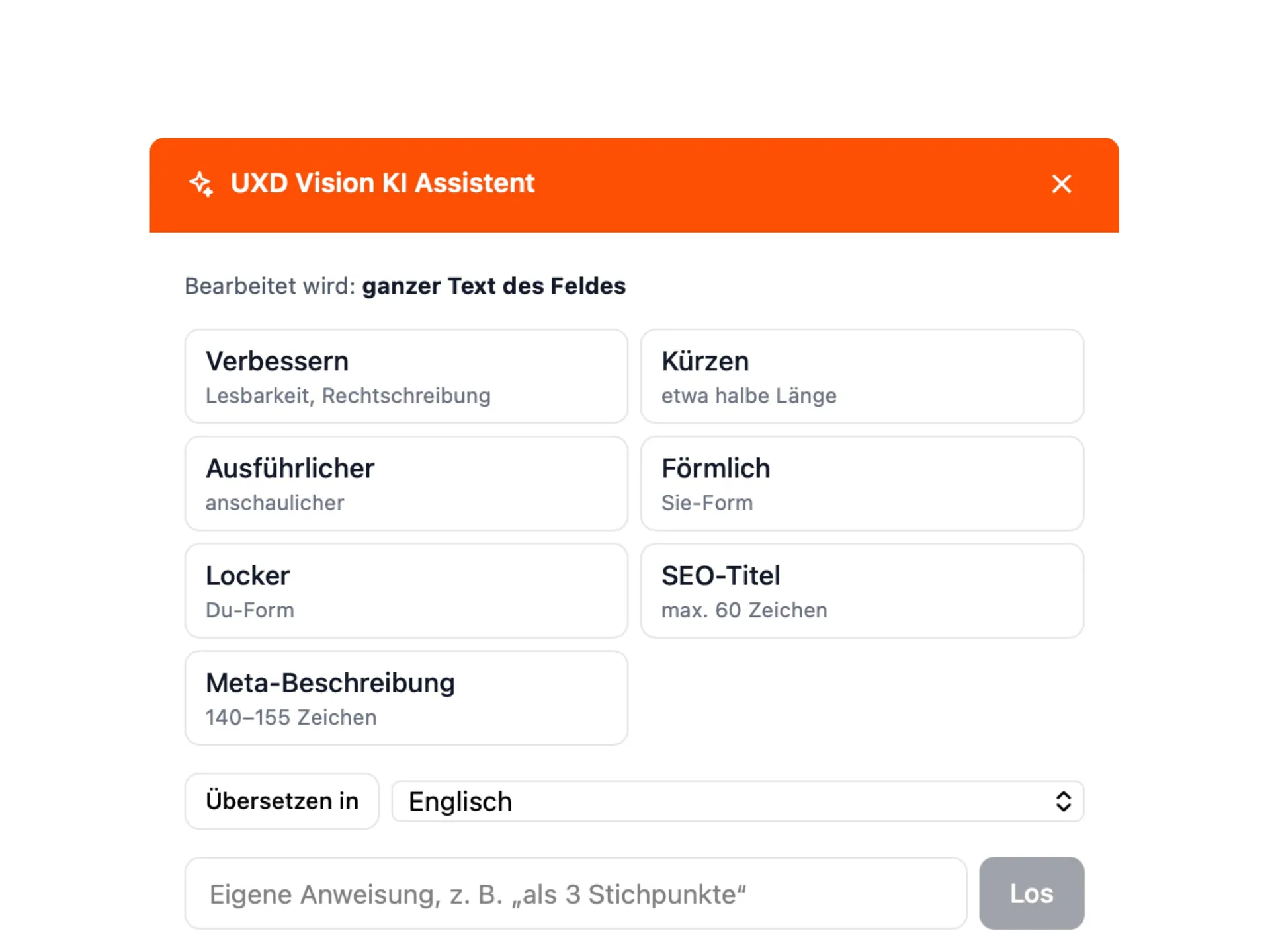 KI-Assistent verbessert einen Restaurant-Text